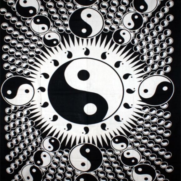 Black Floating Yin Yang Symbol Tapestry Wall Art - Picture 1 of 1